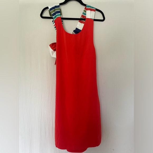 Brand new with tags Lulus Red Orange Multi Stripe Tie-Back Mini Dress - Picture 7 of 9